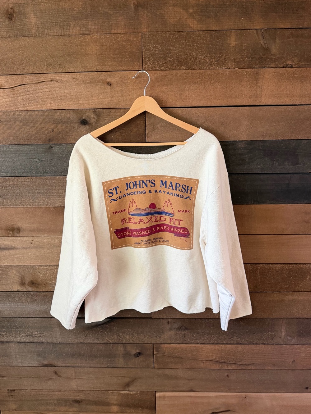 Vintage St. John’s Marsh Canoeing Kayaking Cropped Terry Sweatshirt Michigan